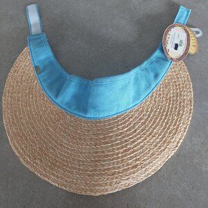 SCALA COLLEZIONE "Running Fox" 100% Cotton/Organic Raffia Sun Visor - Mid Blue